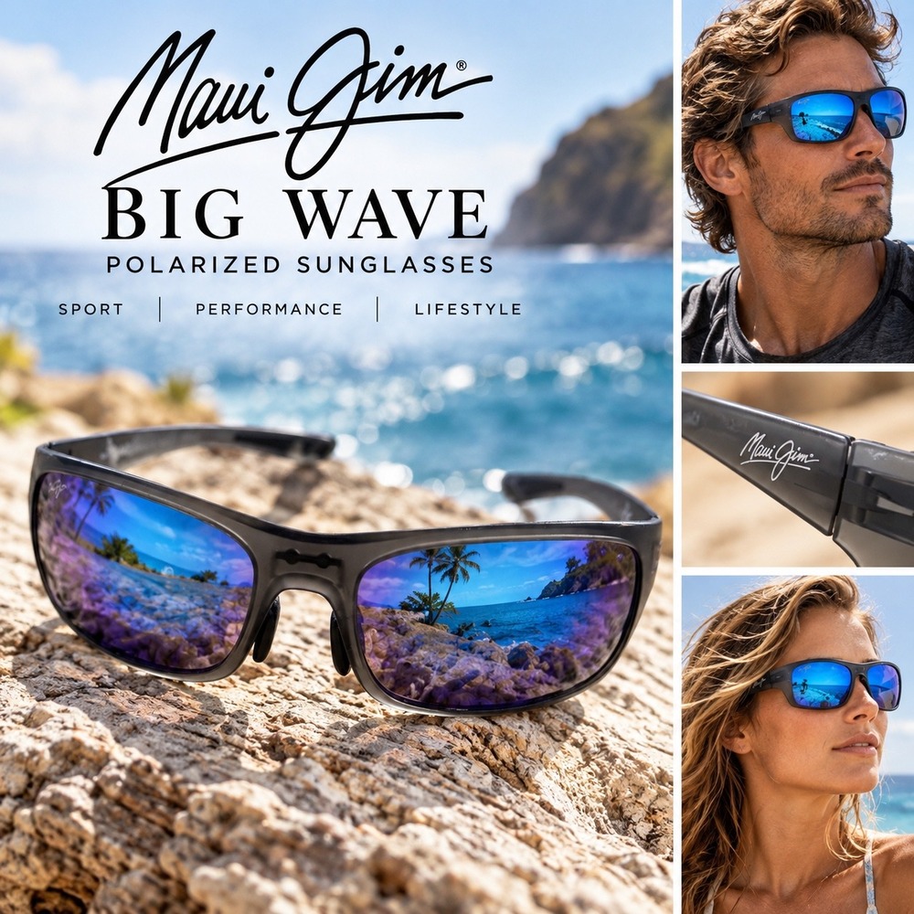 Maui Jim Big Wave Polarized Blue Hawaii Mirrored Sport Sunglasses